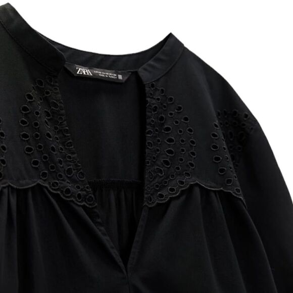 ZARA | Black | OPENWORK EMBROIDERED MINI DRESS - Picture 4 of 11